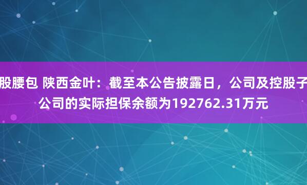 股腰包 陕西金叶：截至本公告披露日，公司及控股子公司的实际担保余额为192762.31万元